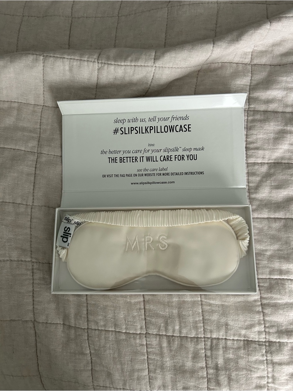 BRAND NEW slip Cream Silk Sleep Mask with MRS Embroidery